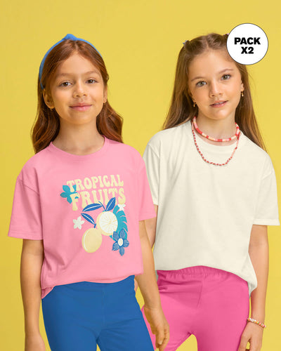 Paquete x2 blusas manga corta para niña#color_s06-rosado-estampado-marfil