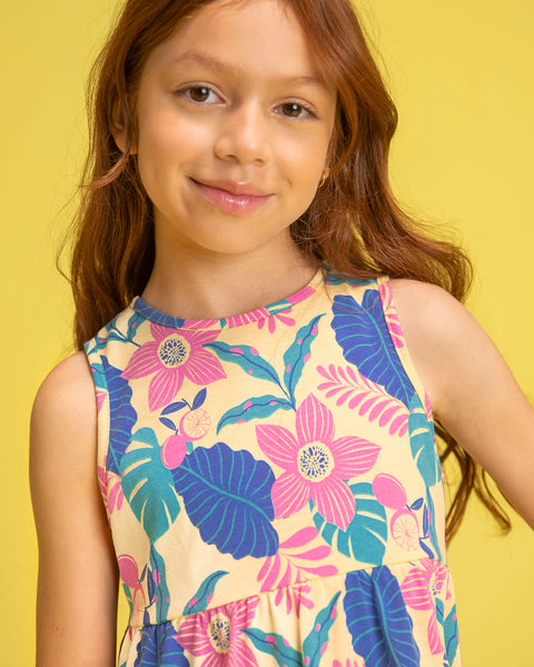 Vestido corto sin mangas estampado para niña#color_145-estampado-tropical