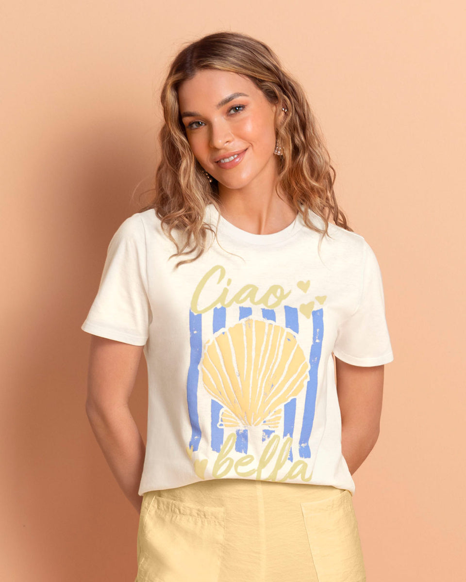 Blusa en algodón manga corta con estampado localizado