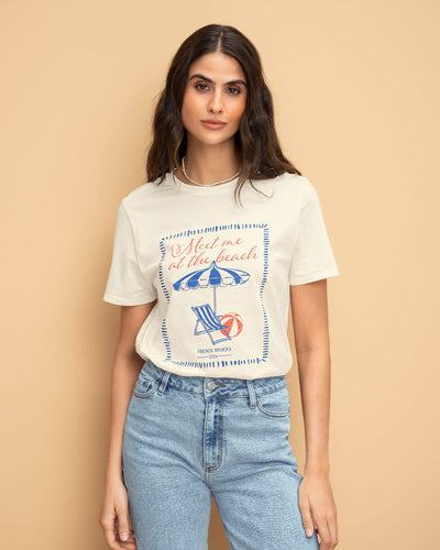 Blusa en algodón manga corta con estampado localizado#color_165-marfil