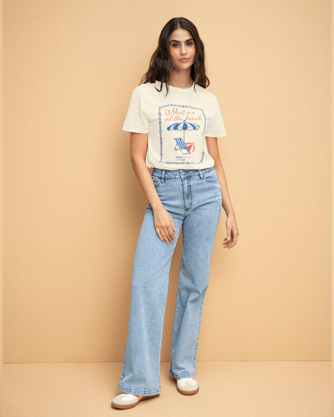 Blusa en algodón manga corta con estampado localizado#color_165-marfil