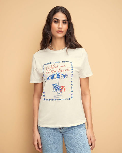 Blusa en algodón manga corta con estampado localizado#color_165-marfil