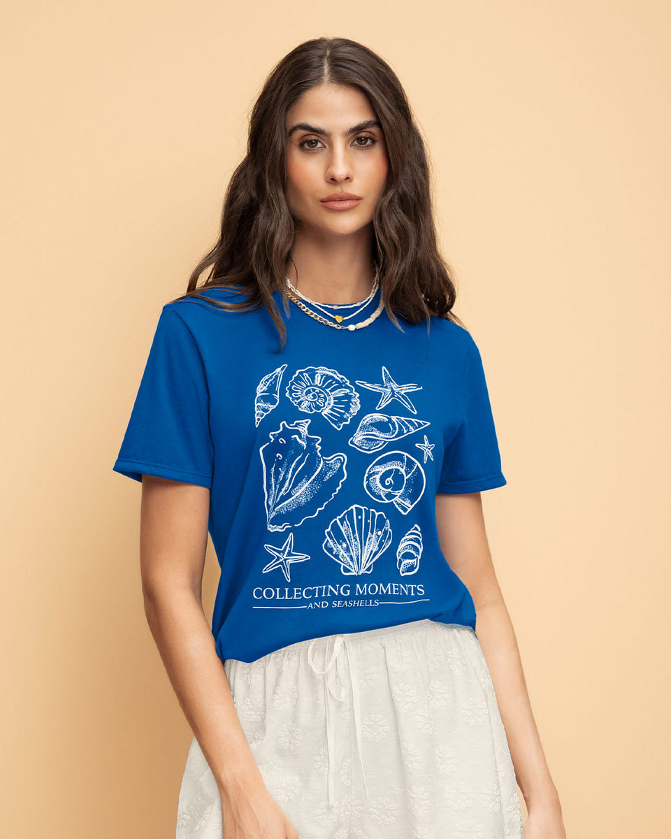 Blusa en algodón manga corta con estampado localizado