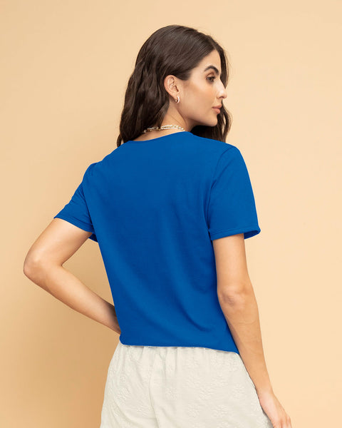 Blusa en algodón manga corta con estampado localizado#color_169-azul