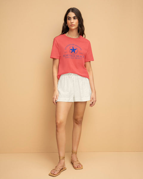 Blusa en algodón manga corta con estampado localizado#color_279-coral