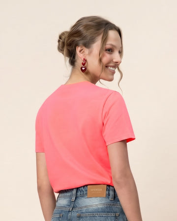 Blusa en algodón manga corta con estampado localizado#color_313-rosado