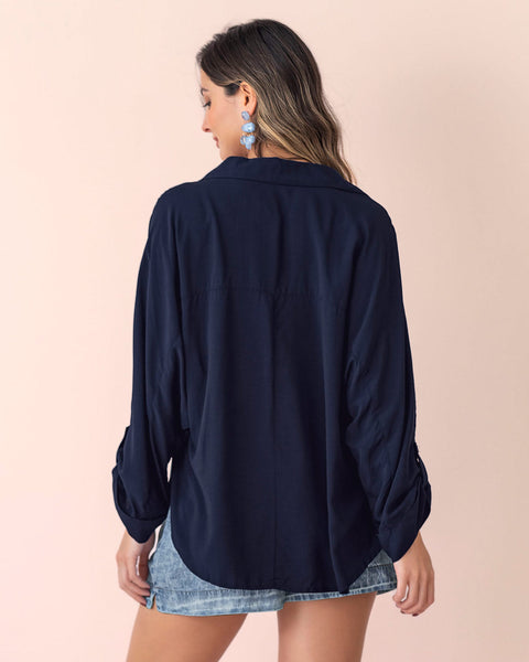 Blusa manga larga abotonable con charreteras en mangas#color_024-azul-oscuro