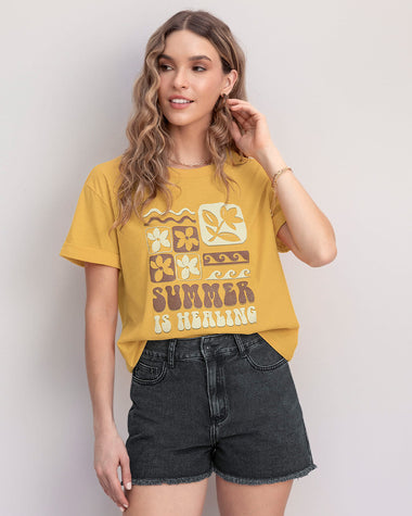 Blusa básica manga corta con estampado#color_847-mostaza