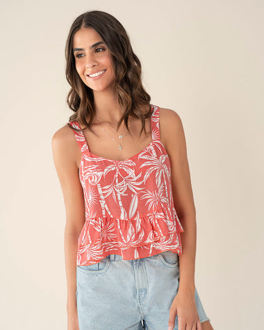 Blusa tiritas con escote en V y boleros en ruedo#color_104-fondo-coral