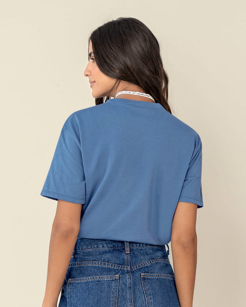 Blusa manga corta estampada con cuello redondo en rib#color_196-azul-claro