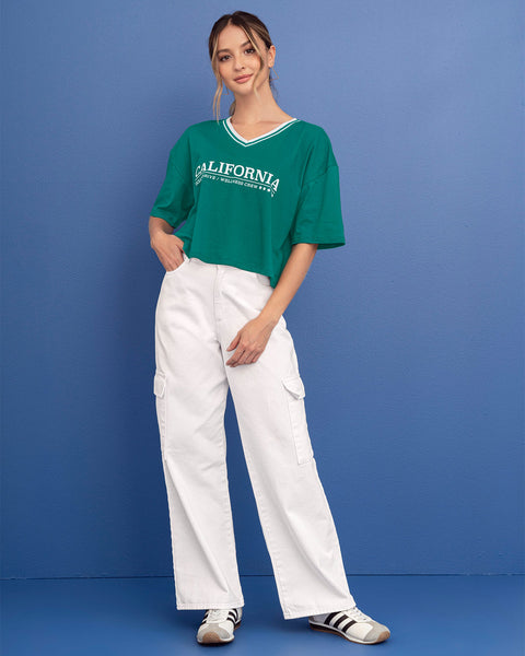 Jean ruedo ancho con bolsillos estilo cargo#color_000-blanco