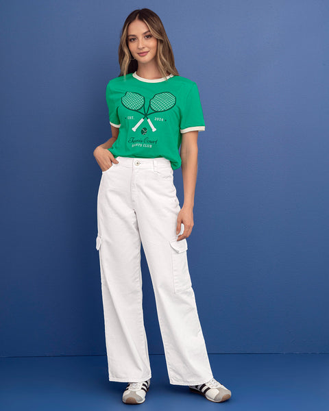 Jean ruedo ancho con bolsillos estilo cargo#color_000-blanco