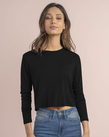 Blusa manga larga básica de silueta ajustada#color_700-negro