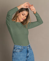Blusa manga larga con puños y cuello redondo#color_198-verde