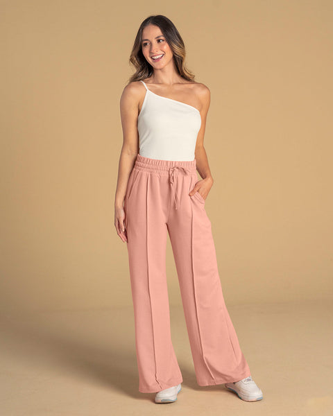 Pantalón tipo jogger con ruedo ancho#color_180-palo-rosa