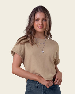 Blusa manga corta con textura#color_c54-arena