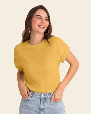 Blusa manga corta con textura#color_c73-amarillo-mostaza