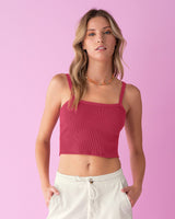 Blusa crop top sin  mangas de tiritas delgadas#color_316-cereza
