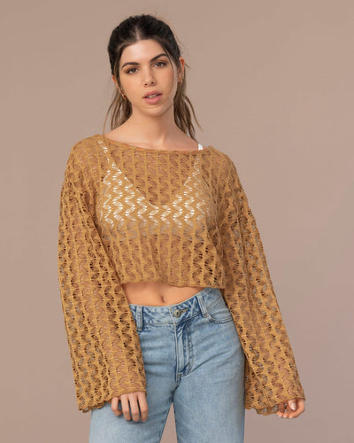 Blusa crop manga larga con transparencias#color_a89-terracota