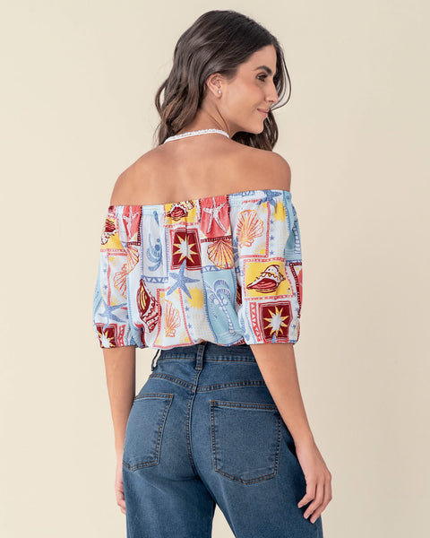 Blusa strapless estampada#color_145-estampado