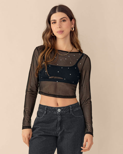 Blusa manga larga con apliques tipo taches#color_700-negro