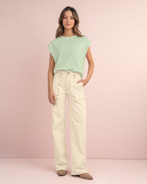 Blusa con taches en cuello y mangas#color_172-verde-pastel