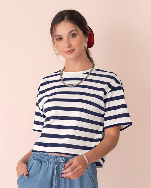 Blusa manga corta silueta amplia#color_903-rayas-azules