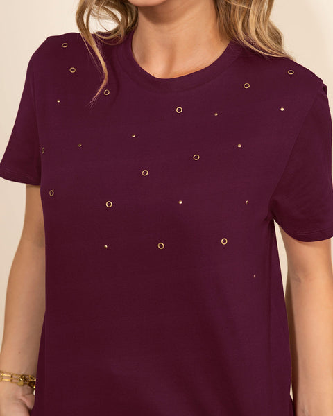 Blusa manga corta con ojales metálicos#color_c37-vino-borgona