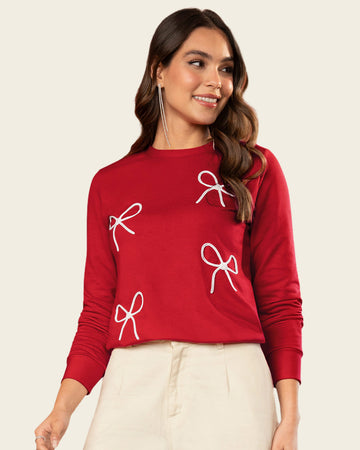 Suéter cuello redondo con detalle bordado en frente#color_c35-rojo-osc