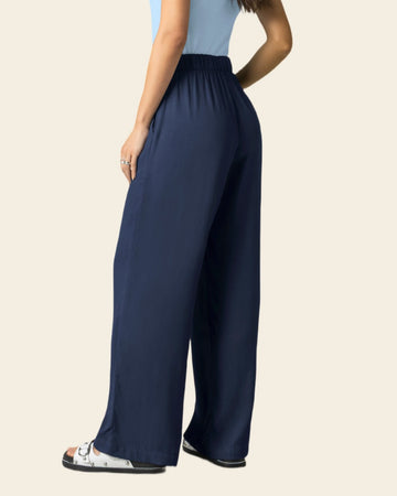 Pantalón ruedo recto con tira anudable#color_c42-azul-osc