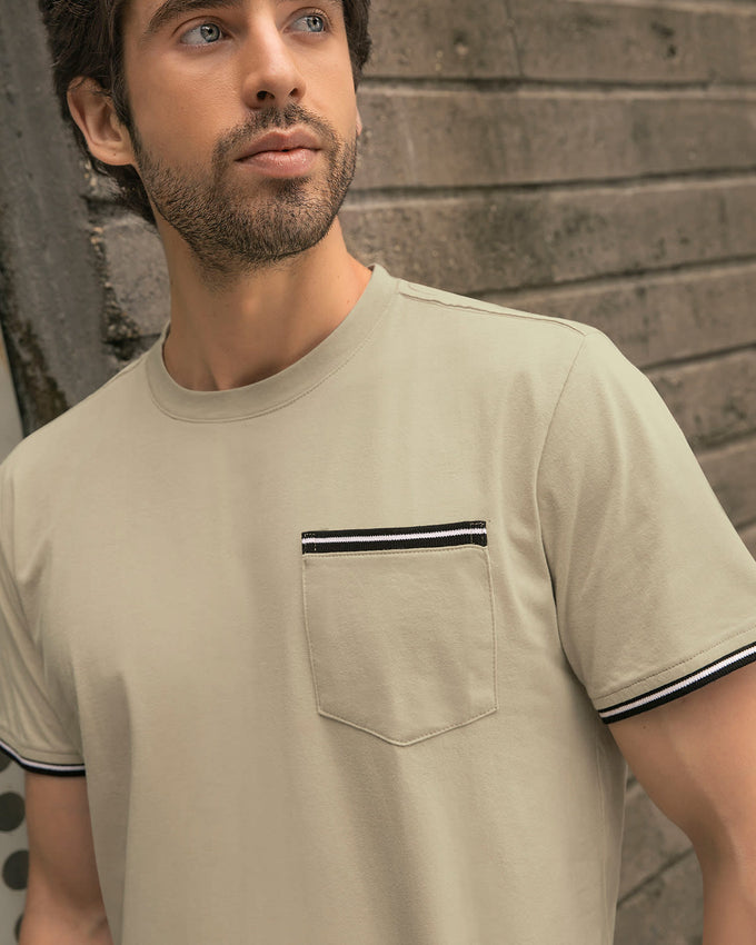 Camiseta manga corta con puños tejidos#color_606-arena