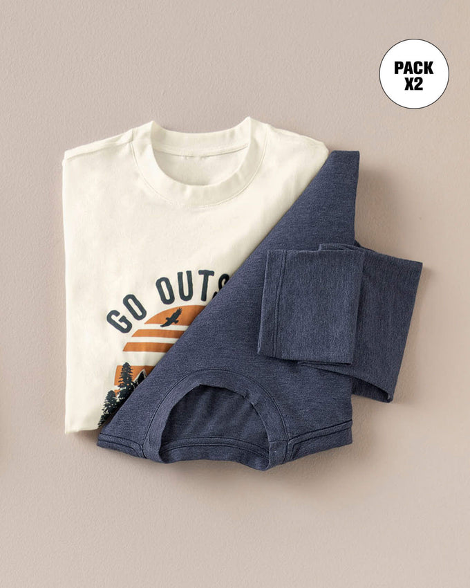Paquete x2 camiseta manga corta y camiseta manga larga#color_997-marfil-y-azul