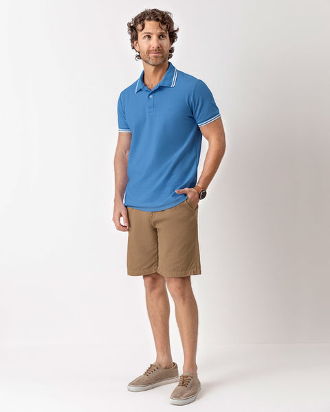 Camiseta tipo polo con cuello y mangas tejidas#color_408-azul-medio-pastel