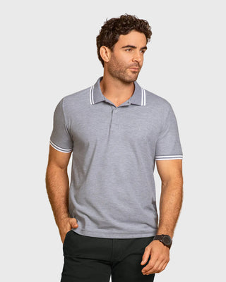 Camiseta tipo polo con cuello y mangas tejidas#color_717-gris-jaspe