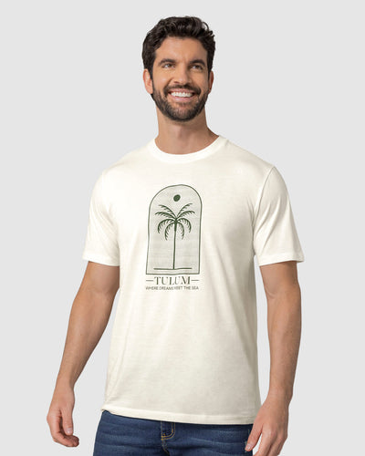 Camiseta manga corta con estampado localizado y cuello redondo#color_806-marfil