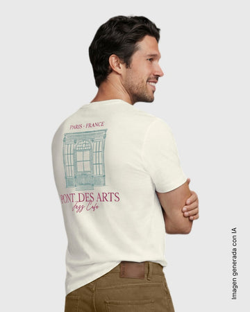 Camiseta manga corta con estampado localizado y cuello redondo#color_851-marfil