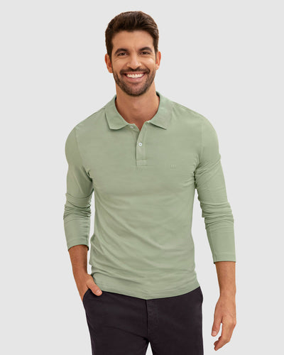 Camiseta tipo polo manga larga con bordado en frente#color_172-verde-claro