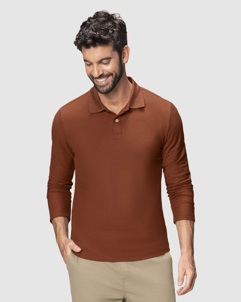 Camiseta tipo polo manga larga con logo bordado en frente#color_174-rojo-ladrillo
