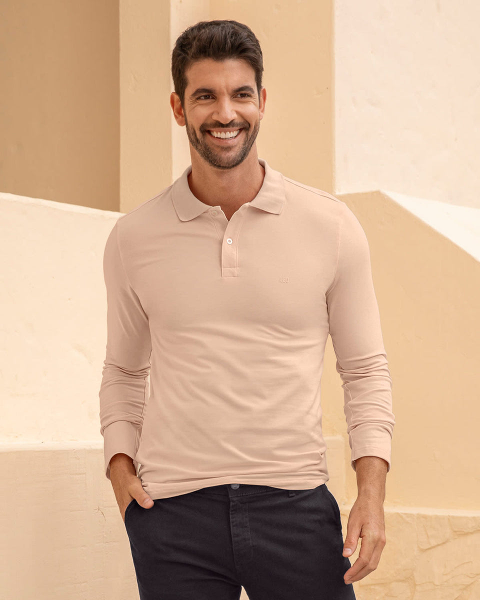 Camiseta tipo polo manga larga con bordado en frente