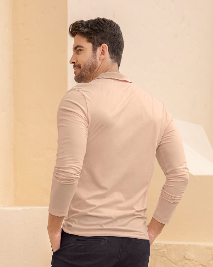 Camiseta tipo polo manga larga con bordado en frente#color_311-rosado