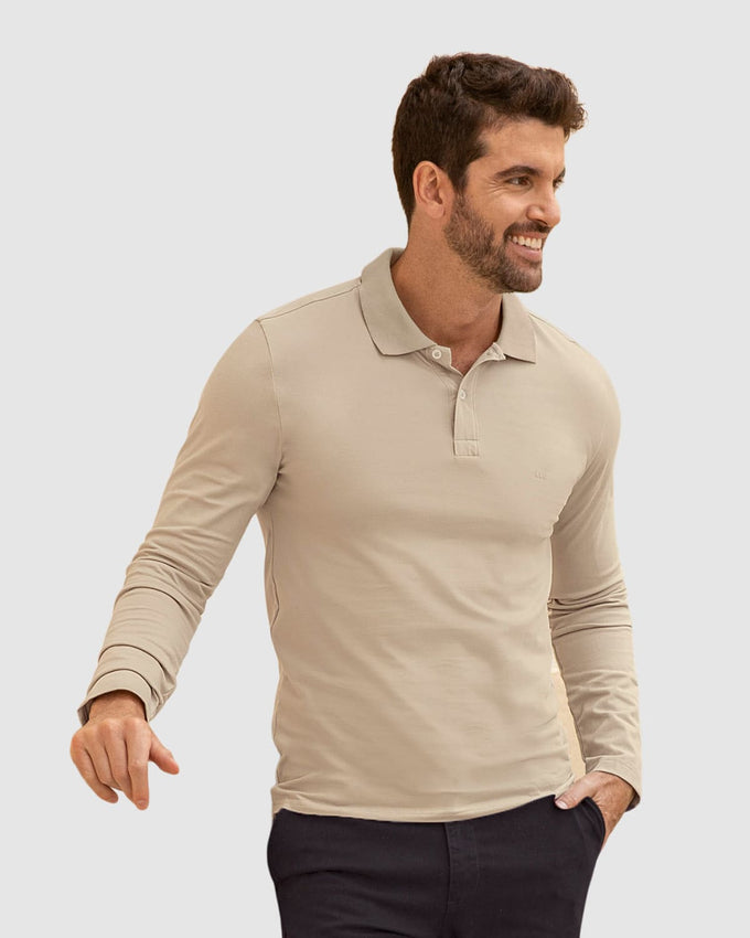 Camiseta tipo polo manga larga con bordado en frente#color_782-gris