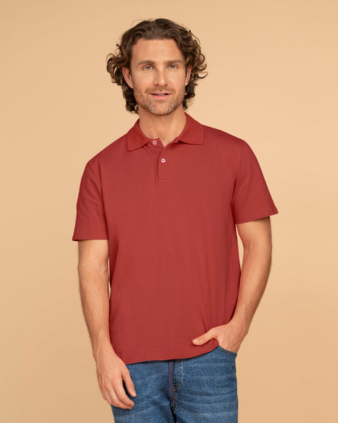 Camiseta tipo polo con perilla funcional con puños y cuello tejido#color_221-terracota