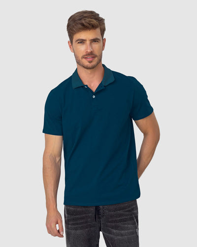 Camiseta tipo polo con perilla funcional con puños y cuello tejido#color_294-azul-petroleo