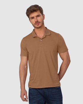 Camiseta tipo polo con perilla funcional con puños y cuello tejido#color_801-cafe