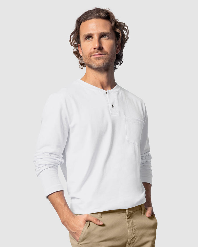 Blusa manga larga con cuello redondo y perilla funcional#color_000-blanco