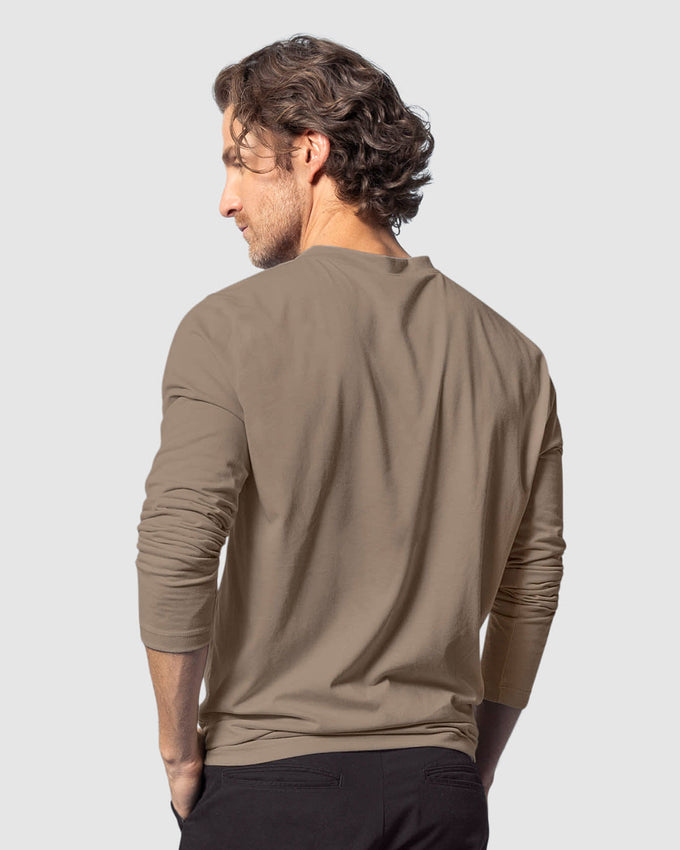 Blusa manga larga con cuello redondo y perilla funcional#color_891-taupe