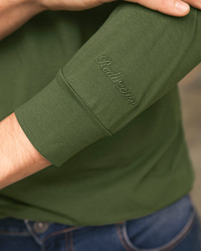 Camiseta manga larga con perilla funcional y cuello tejido#color_653-verde