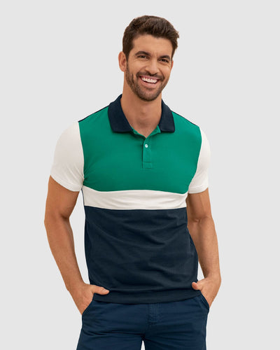 Blusa tipo polo con perilla funcional con bloques de color#color_620-verde-rayas