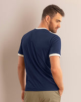 Blusa manga corta con cuello y puños en contraste#color_457-azul