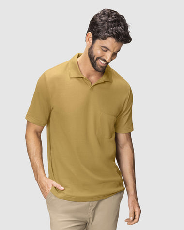 Blusa tipo polo con bolsillo en frente#color_847-mostaza